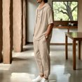 thumbnail image 4 of JUUYY Mens 2 Piece Linen Set Long Sleeve Button Down Casual Hoodie Shirt and Loose Jogger Pants Sets Beach Vacation Summer Outfits Khaki M, 4 of 9