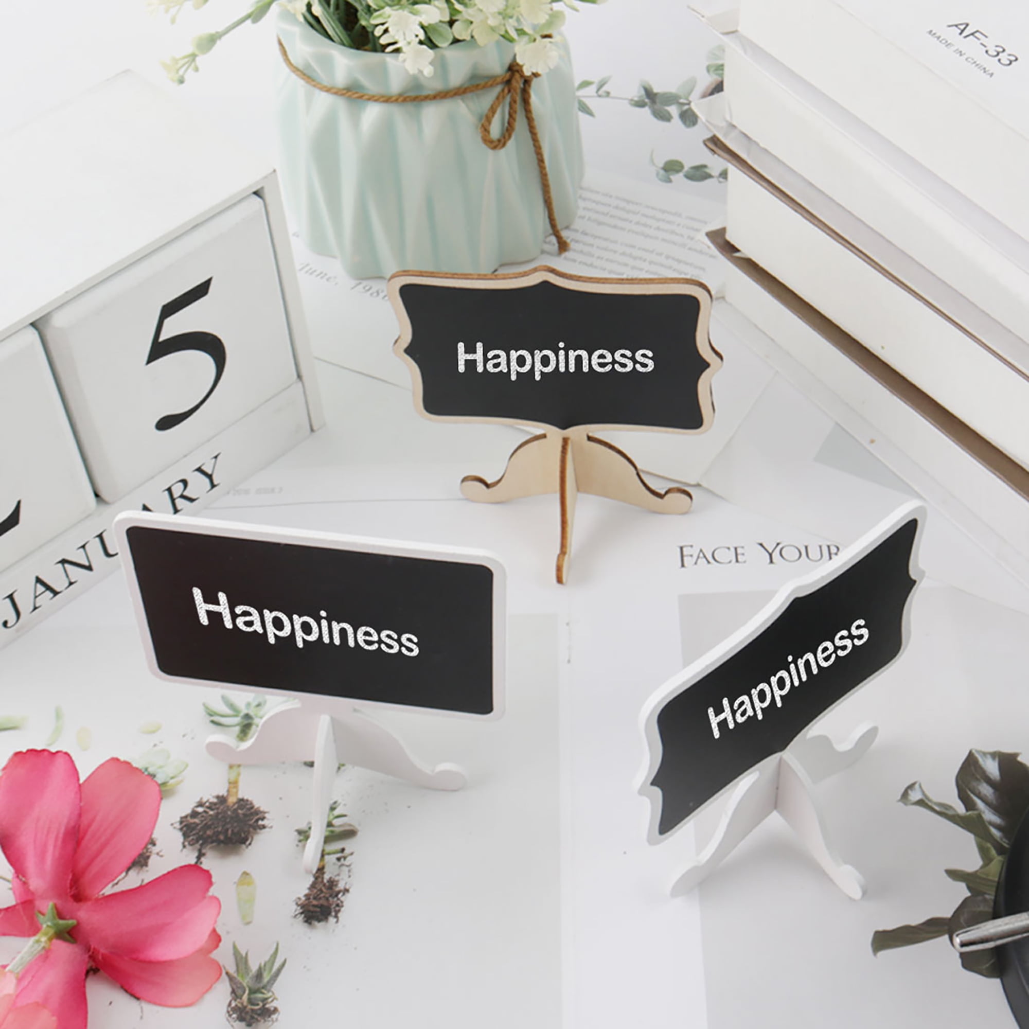 Unique Bargains 3pcs Wood Mini Chalkboard Sign Tags Message Board with