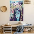 thumbnail image 2 of Modern Art Tapestry, Funk Style Avatar Woman with Cat on Her Head Graffiti Unusual Human Humor Art, Wall Hanging for Bedroom Living Room Dorm Decor, 60W X 80L Inches, Multicolor, by Ambesonne, 2 of 5