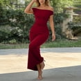 thumbnail image 4 of WRKEKC Bodycon Dresses for Women Solid Off Shoulder Short Sleeve Ruched Bodycon Mini Soft Breathable Fabric Chic, 4 of 6