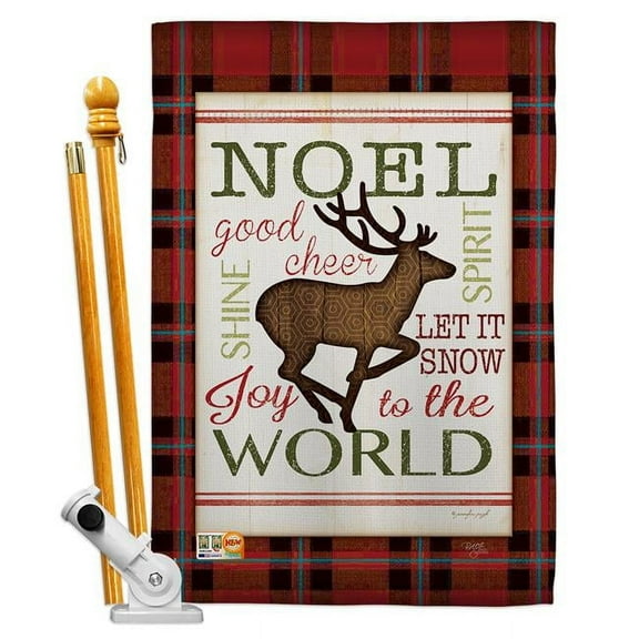 Breeze Decor BD-XM-HS-114182-IP-BO-D-US18-SB 28 x 40 in. Cheer to Reindeer Winter Christmas Impressions Decorative Vertical Double Sided House Flag Set & Pole Bracket Hardware