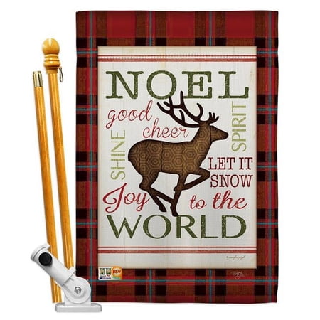 Breeze Decor BD-XM-HS-114182-IP-BO-D-US18-SB 28 x 40 in. Cheer to Reindeer Winter Christmas Impressions Decorative Vertical Double Sided House Flag Set & Pole Bracket Hardware