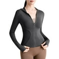 thumbnail image 2 of UVEASISHA Long Sleeve Sun Hoodie for Women Cropped Lightweight Stretchy Running Track Jackets Full Zip Slim Fit Yoga Jacket with Thumb Holes Gray XXL, 2 of 4