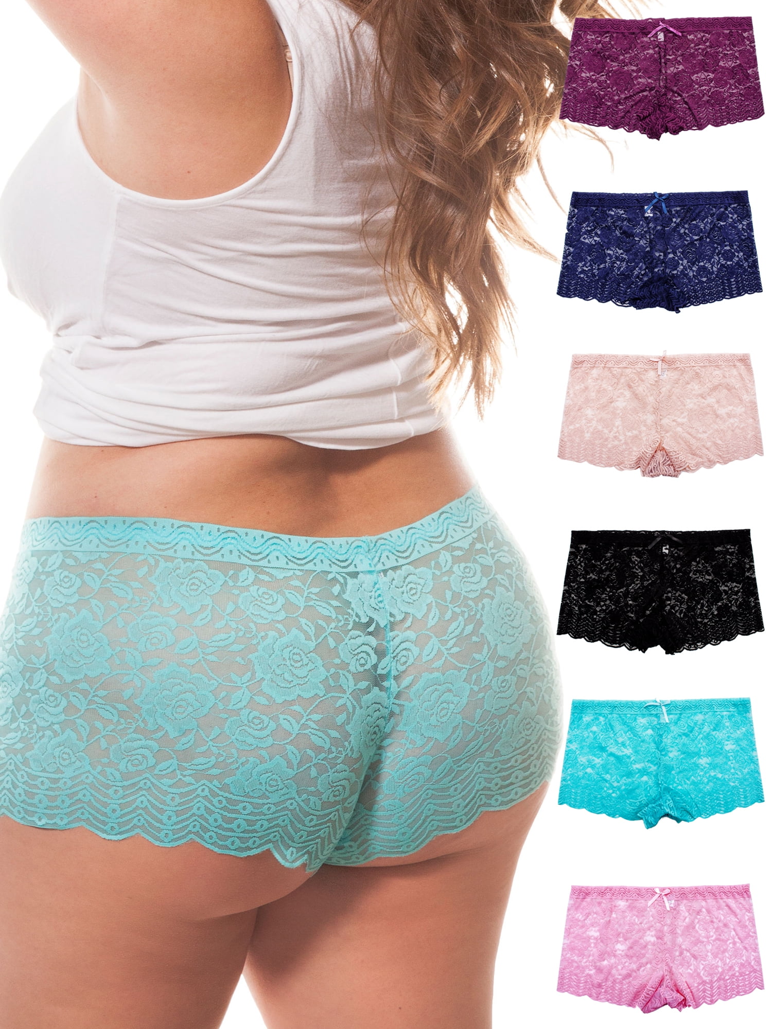 Barbra Lingerie Barbra's 6 Pack of Women's Plus Size Lace Boyshort Panties (3XL)