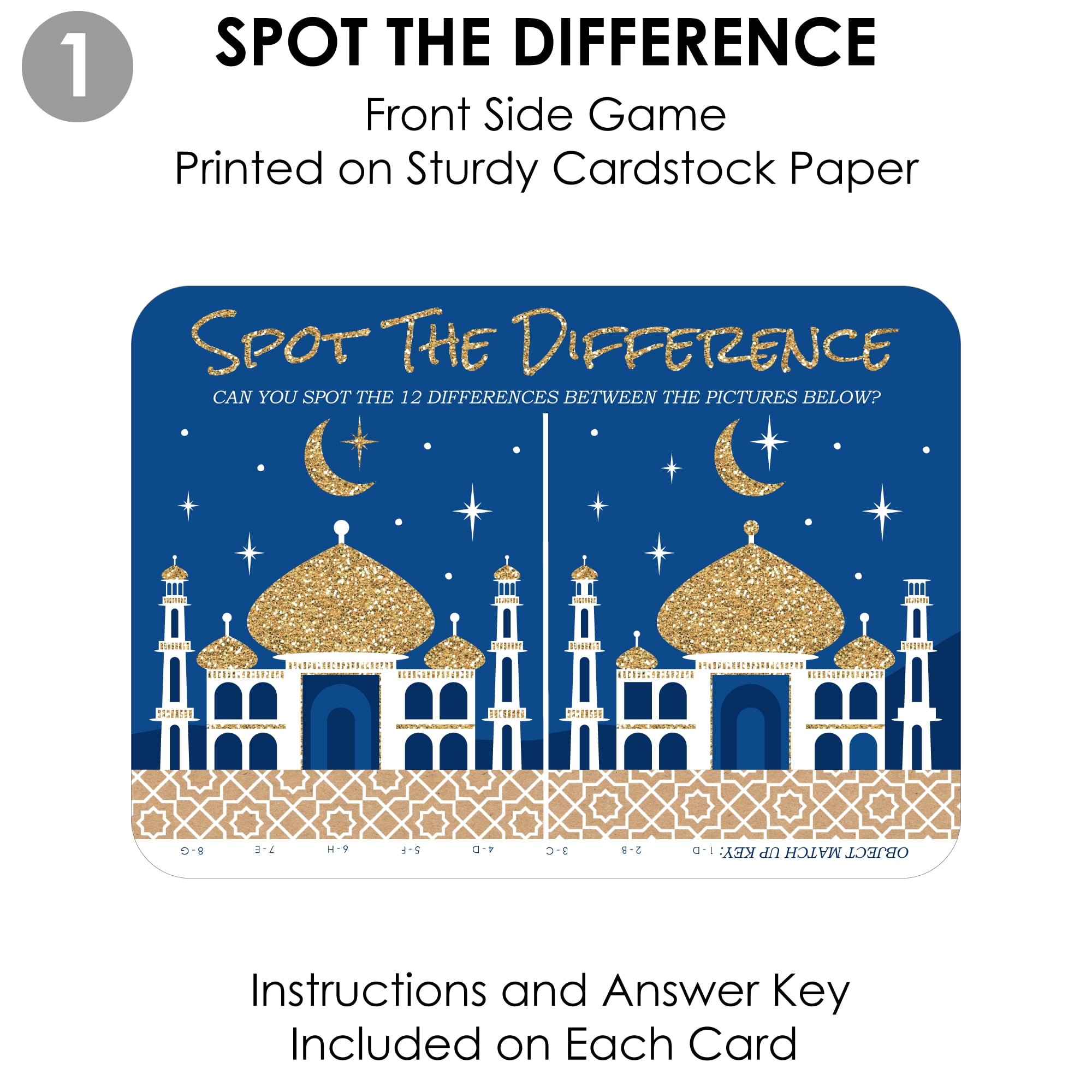 Ramadan Bingo Game Set - 18 Eid Mubarak Cards & Markers, Family Party Game, Made In USA - View #2