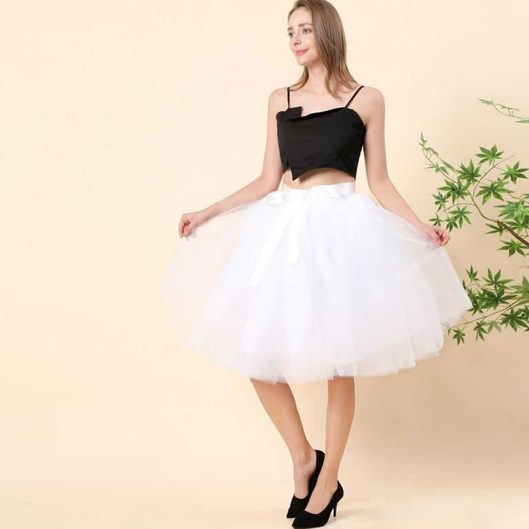 スカート DOT VOLUME TULLE SKIRT - WHITE White Tulle Midi Skirt – Puffy A-line Skirt With Cotton