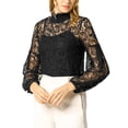 thumbnail image 3 of MODA NOVA Junior's Lace Semi Sheer Long Sleeves Vintage Tops Blouse Black L, 3 of 6