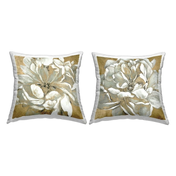 Stupell Industries Blooming White Florals Modern Glam Flower Brown, 18 x 7 x 18, Decorative Pillows, (Set of 2)