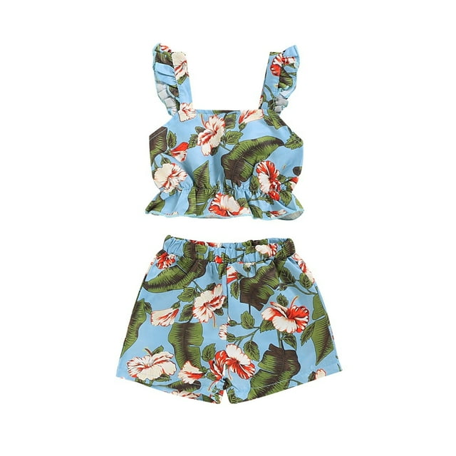 Newborn Baby Girl Kids Clothes Ruffle Floral Crop Top Shorts Pants 2pcs Set Outfits1-6Y