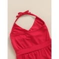 thumbnail image 6 of Qmyliery Girls Casual Summer Jumpsuit, Red Solid Color V-neck Backless Overalls Gift, 6 of 9