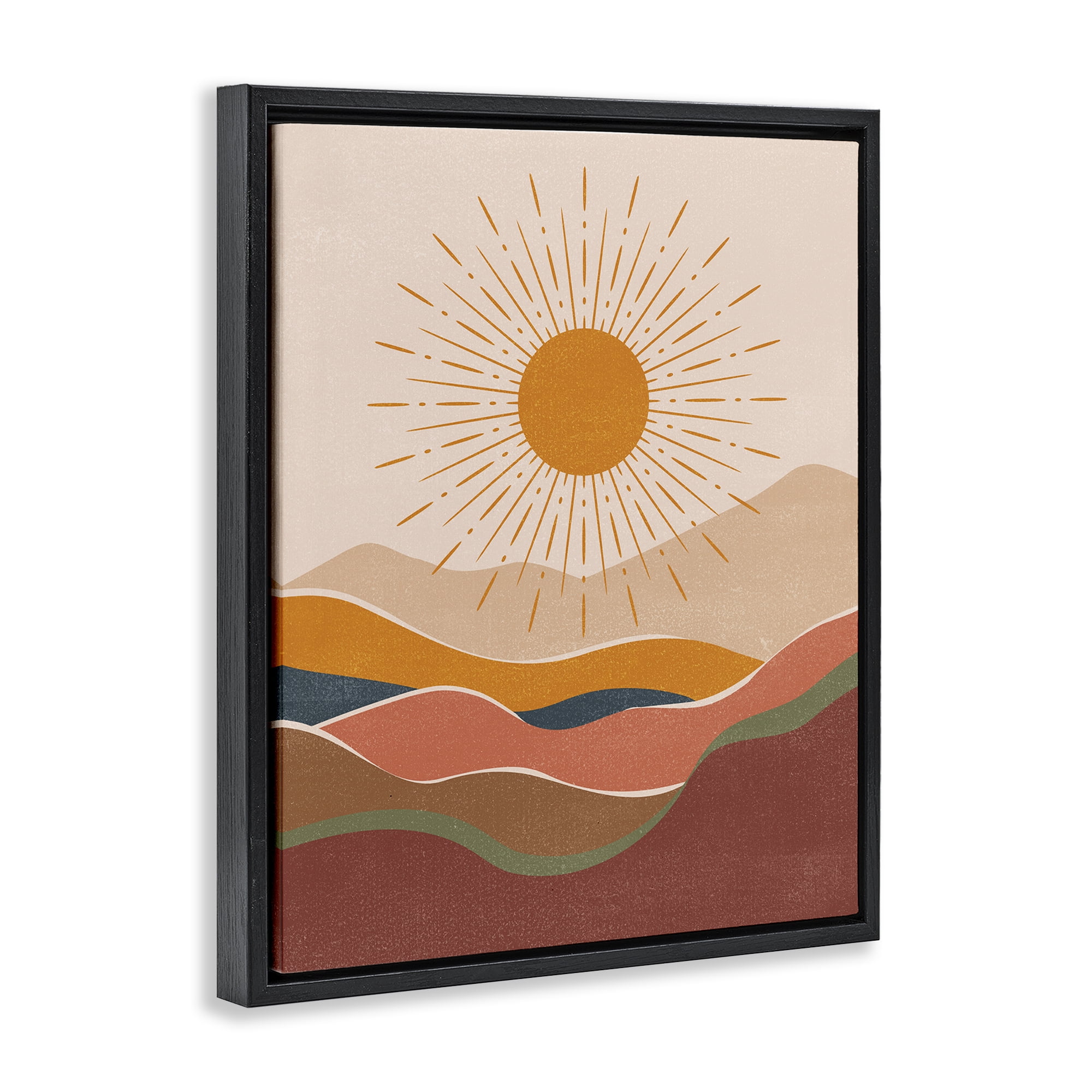 Stupell Industries Earthtone Desert Sun Landscape & Nature Painting Black Floater Framed Canvas Art Print Wall Art, 25 x 31