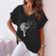 thumbnail image 2 of Hauts d'Été pour Femmes Col en V Imprimé Coton Lin Manches Courtes T-Shirts Décontractés Légers Blouse Habillée, 2 of 6