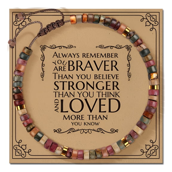 DESIGNICE Gifts for Women Healing Natural Stone Bracelets with Positive Affirmations - Inspirational Gifts Jasper Bracelet - Get Well Soon Gifts for Mom Aunt Grandma Daughter in Law