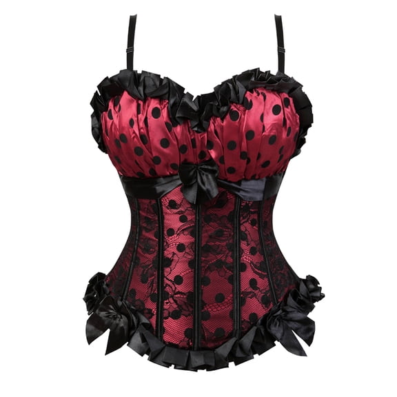 Corset With Strap Print Dot Lace Corset Top Overbust Corset Bustiers Zipper Side Sexy Corset For Women