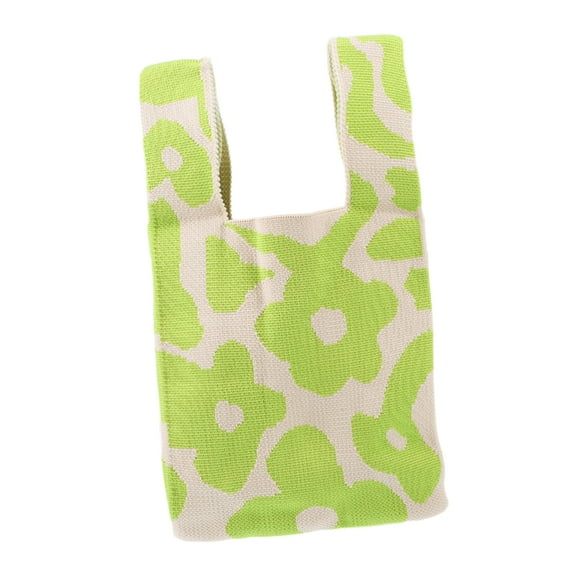 Unique Bargains 1 Pc Reusable Mesh Net Grocery Tote Bags Flowers Green Beige 14.17"x7.87" for Market Shopping