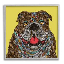 Stupell Industries Smiling Bulldog Bold Creative Mandala Patterns Shapes Graphic Art Gray Framed Art Print Wall Art, Design by Valentina Harper
