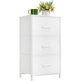 thumbnail image 1 of Nightstand with 3 Drawers, Small Dresser for Bedroom, Bedside Table Night Stand End Table with Fabric Bins for Bedroom Closet Dorm Kids Room, White Leather, 1 of 9