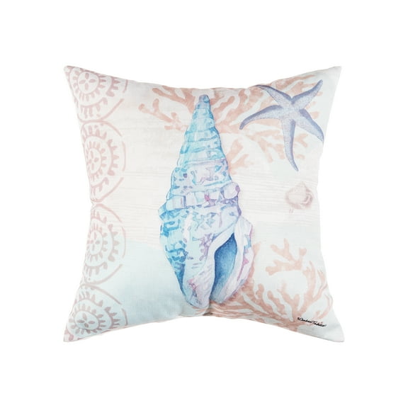 Blue Conch Shell Seashell Indoor/Outdoor Accent Throw Pillow, 18" x 18"