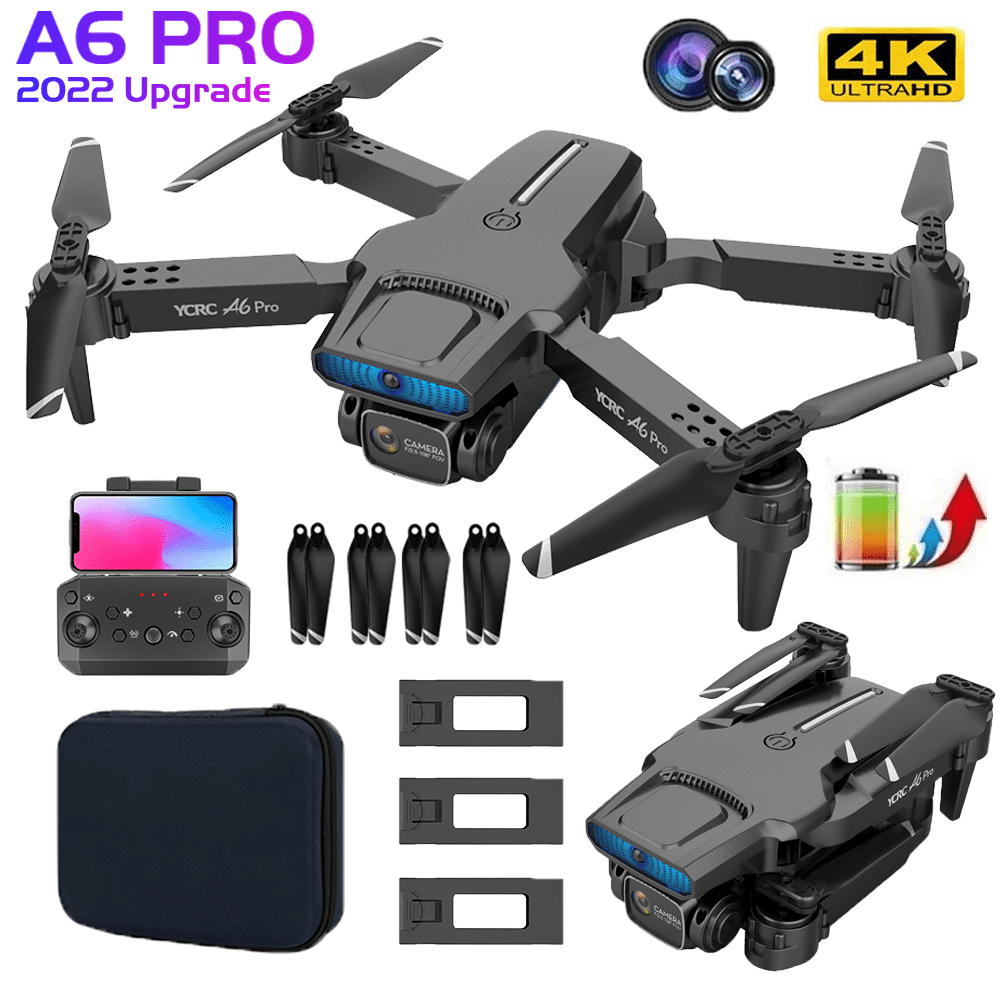 2022 New Limited Edition A6 Por Aerial Drone with Brushless Motor, Professional Dual HD Adjustable Camera Folding WIFI 360 Degree Roll FPV Selfie RC Drone with Real Time Video(2Battery) -