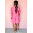 thumbnail image 2 of Women's Rose Striped Print Mini Dress – Short Puff Sleeve with Bow Detail for Summer Days, XL, 2 of 6