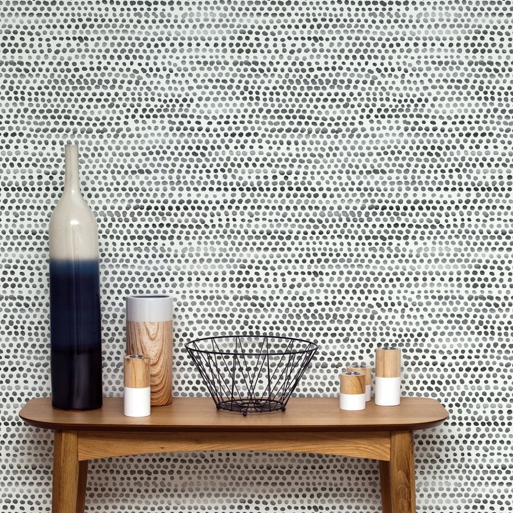 Tempaper Moire Dots Black & White Peel and Stick Wallpaper, 20.5" x 16.5'
