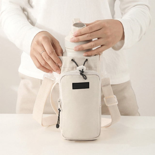 Bolsa bandolera unisex con aislamiento para botellas de agua | Bandolera cruzada para senderismo y viajes | Riñonera fina y a prueba de fugas con capacidad para taza, teléfono, llaves y batería