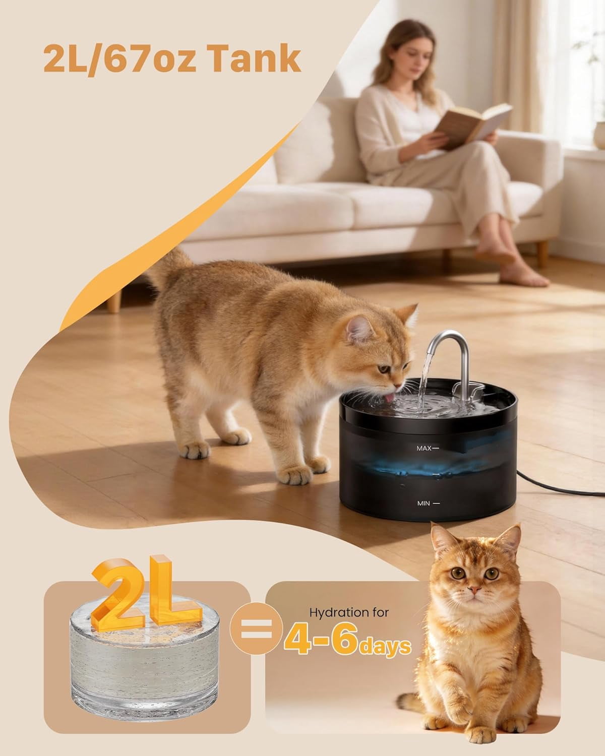 Large 3.2L Pet Water Fountain for Cats Indoors with 6 Filters & 3 Sponges