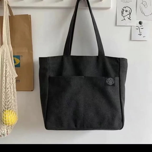 Women Canvas Tote Bag Solid Color Designer Ladies Casual Handbag Shoulder Bag Large Capacity Cotton Reusable Shopping Beach Bag