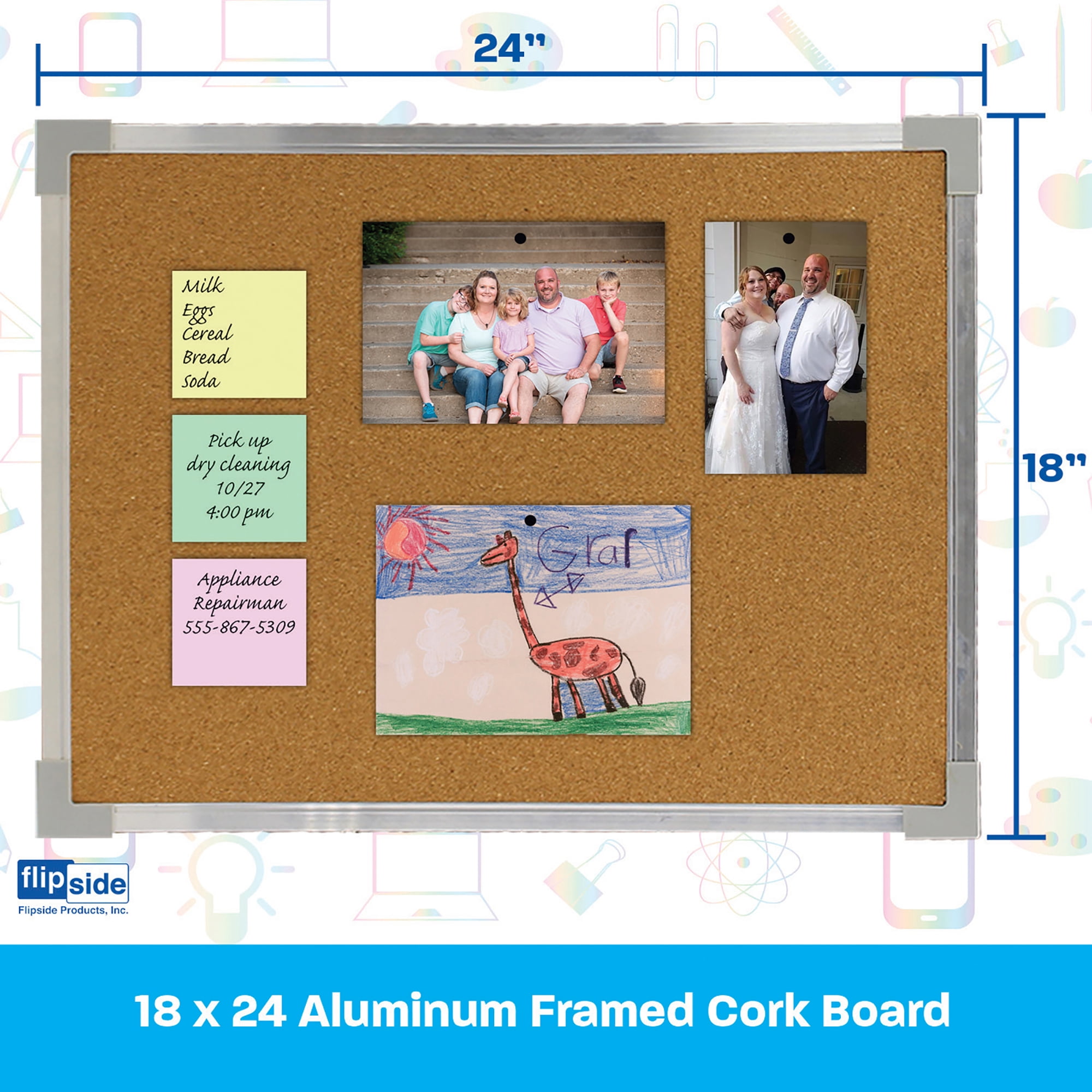 Flipside Products Aluminum Framed Cork Board, 18 Inch x 24 Inch
