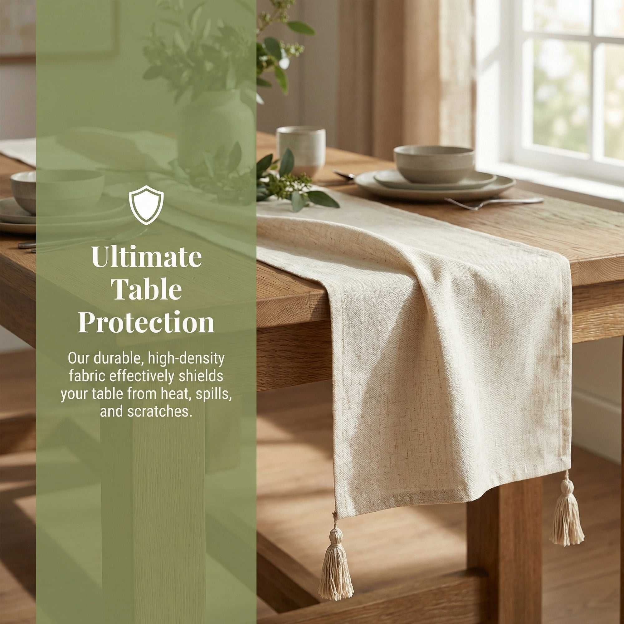 Unique Bargains Table Runner for Kitchen Decor with Tassel White 11.8x86.6in