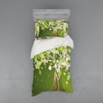 thumbnail image 2 of Ambesonne Tree Bedding Set 4 Pcs, Blossoming Petals Florets, Queen, Fern Green Pale Pink, 2 of 3