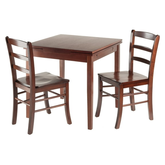 Contemporary Home Living Set of 3 Walnut Finish Solid Wood Extension Table with 2 Ladder Back Chairs