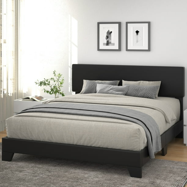 Allewie King Size Platform Bed Fame with Upholstered Adjustable Leather
