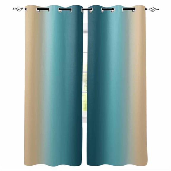 Turquoise Yellow Ombre Blackout Curtains for Bedroom, Thermal Insulated Drapes, Farmhouse Modern Gradient Art Black Out Curtains 63 Inch Long Room Darkening Kitchen Curtains 42"x63" 2 Panels