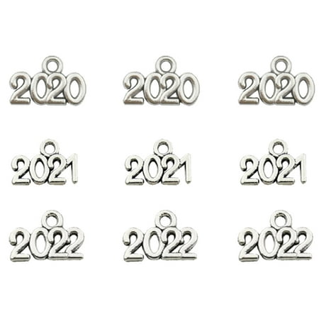 Hemoton 100 Pcs Antique Silver Number Jewelry Accessories 2020 2021 2022 Charms Year Letter Pendant for DIY Jewelry Accessory Making (Random Style)