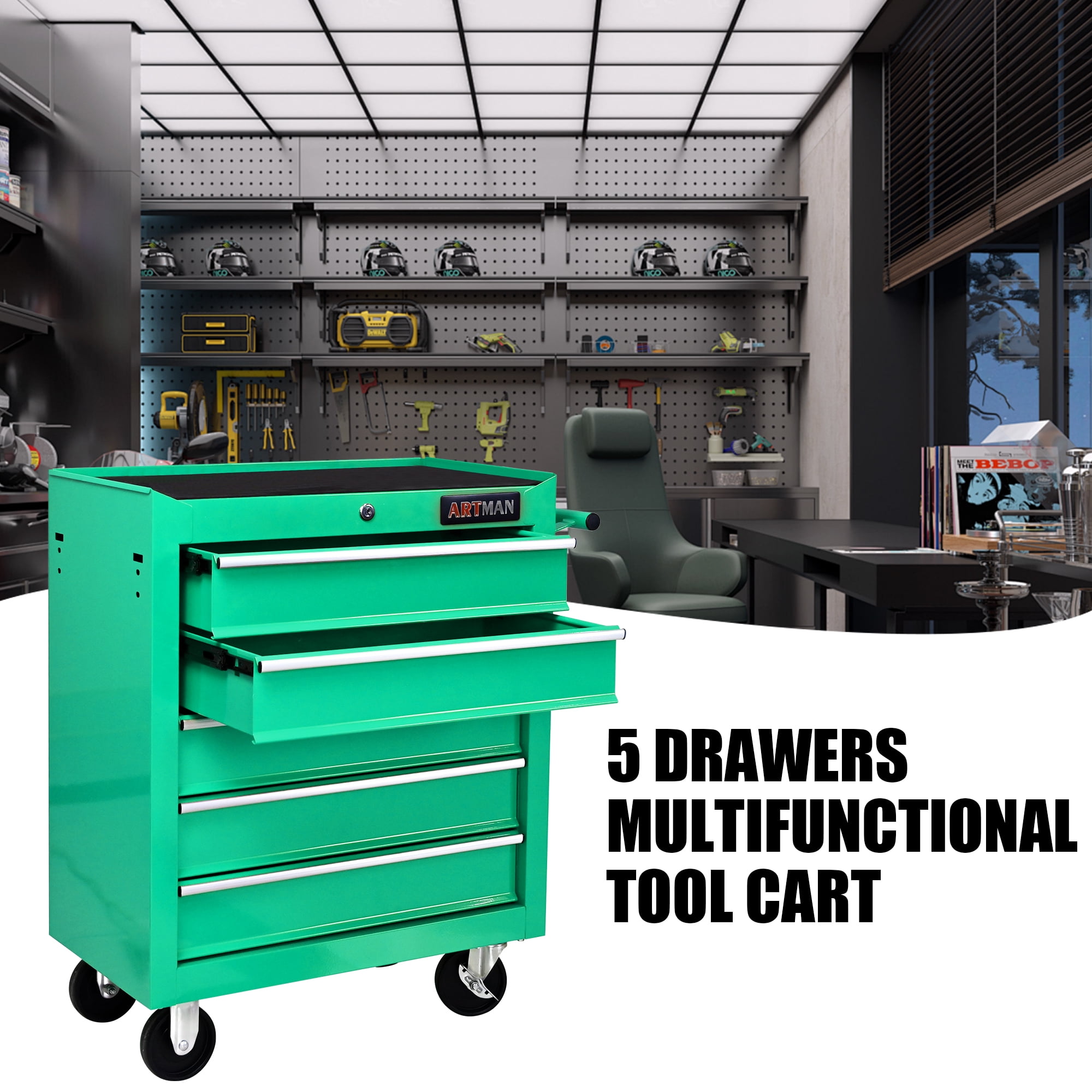 ARTMAN 5 Drawer Storage Tool Chest for Garage Storage with 4 Wheels and Locking System for Workshop Garage Warehouse