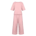 thumbnail image 5 of Womens Casual Sets Baggy Short Sleeve Cropped Tops and Long Pants Casual Comfy Pjs Lounge Set with Pockets Solid Color Loungewear 2PCS, 5 of 5