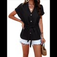thumbnail image 4 of Blusas de Mujer con Botones, Cuello en V, Informales, Peplum, Blusas de Verano, Blusas Elegantes para el Trabajo, Negras, Talla XL, 4 of 10