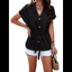 thumbnail image 4 of Blusas de Mujer con Botones, Cuello en V, Informales, Peplum, Blusas de Verano, Blusas Elegantes para el Trabajo, Negras, Talla L, 4 of 10