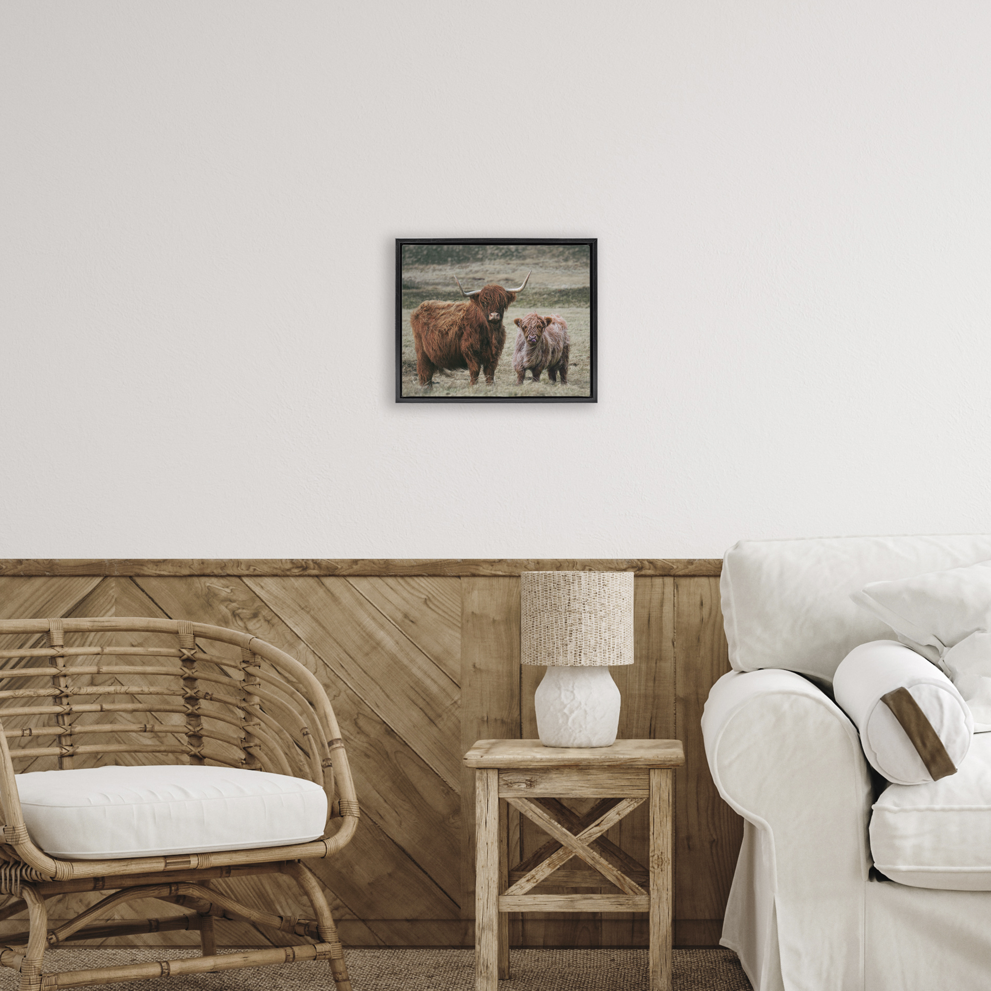 Mom & Baby Cow Black Framed Floater Canvas Wall Art, design by Lettered and Lined