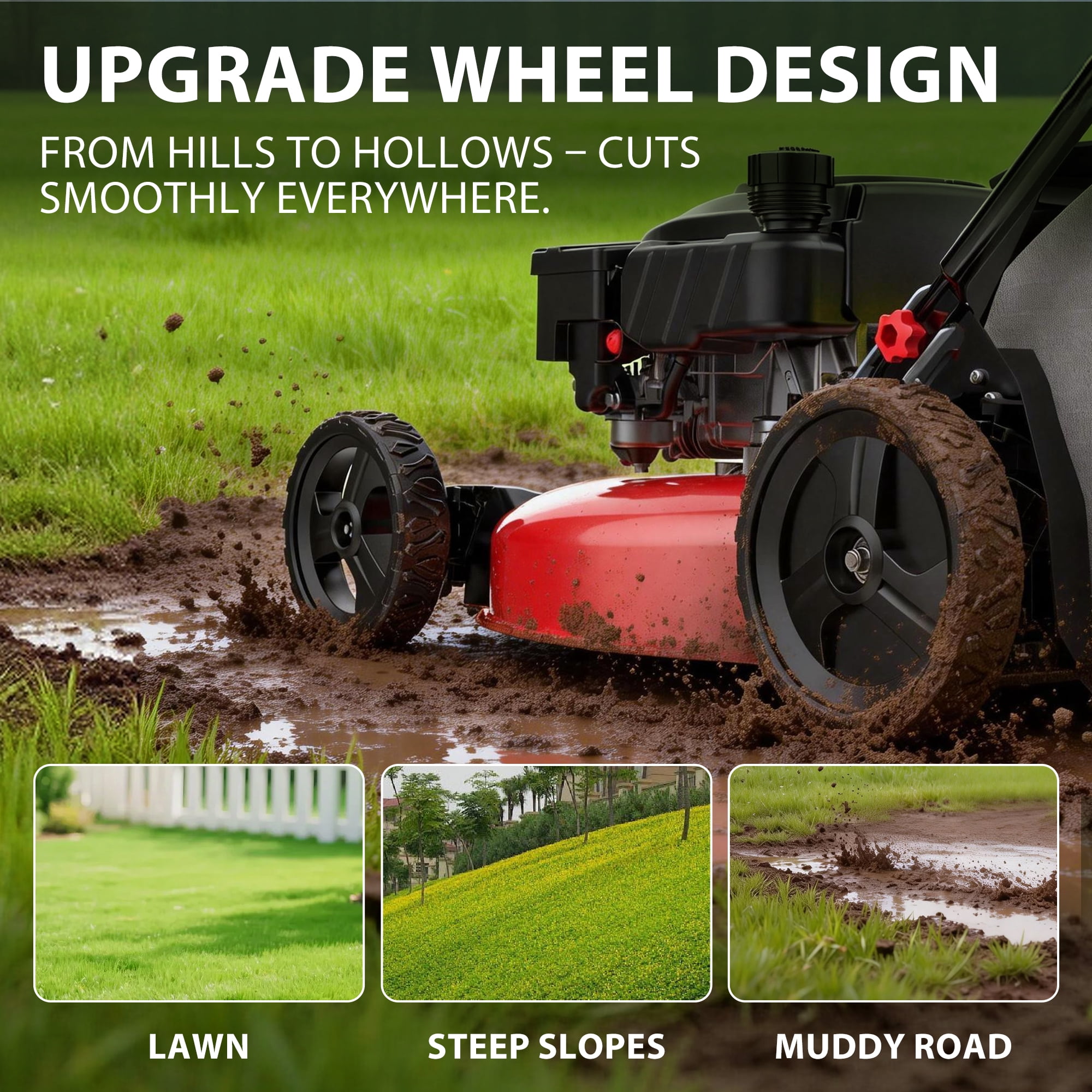 PowerSmart 21-Inch 3-in-1 Gas Lawn Mower, 6-Height Adjustment, 22in Cutting Deck for Small to Medium Yards