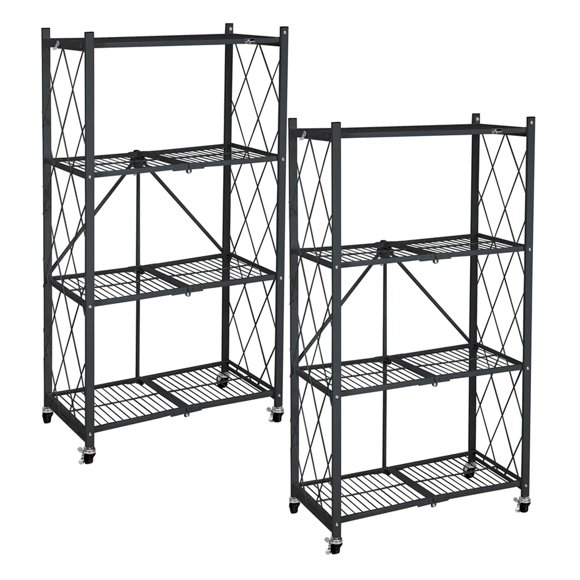 Origami Étagère de Garage Pliante à 4 Niveaux, Support Roulant, Lot de 2, Noir