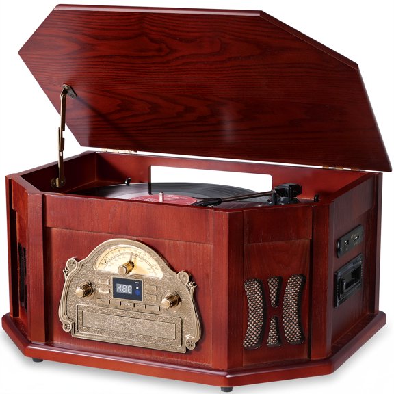 ORCC 10-in-1 Vinyl Record Player, Wood Classic Audio Turntables with Bluetooth Built-in Speakers