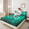 thumbnail image 4 of Homewish Teal Gamer Full Size Sheets 4-Piece for Adults Female Men,Video Game Breathable Bed Sheets,Geometric Hexagon Honeycomb Lightweight Sheet Sets,Super Cozy Room Decor, 4 of 7
