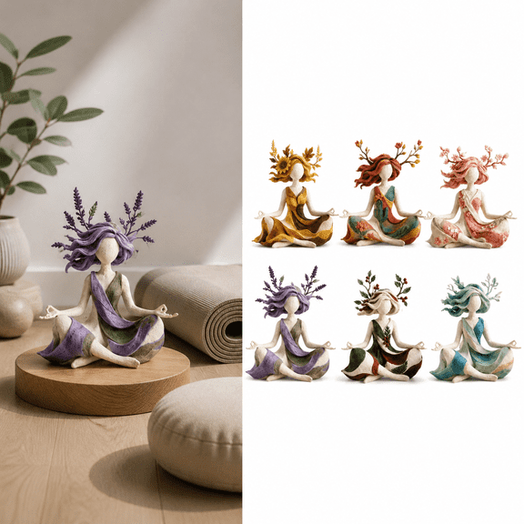 Four Seasons Nature Goddess Meditation Figurine A Nature Goddess Statue with Seasonal Botanical Elements, Faceless Woman Lotus Pose Sculpture for Yoga Decor Shelf Desk Wellness