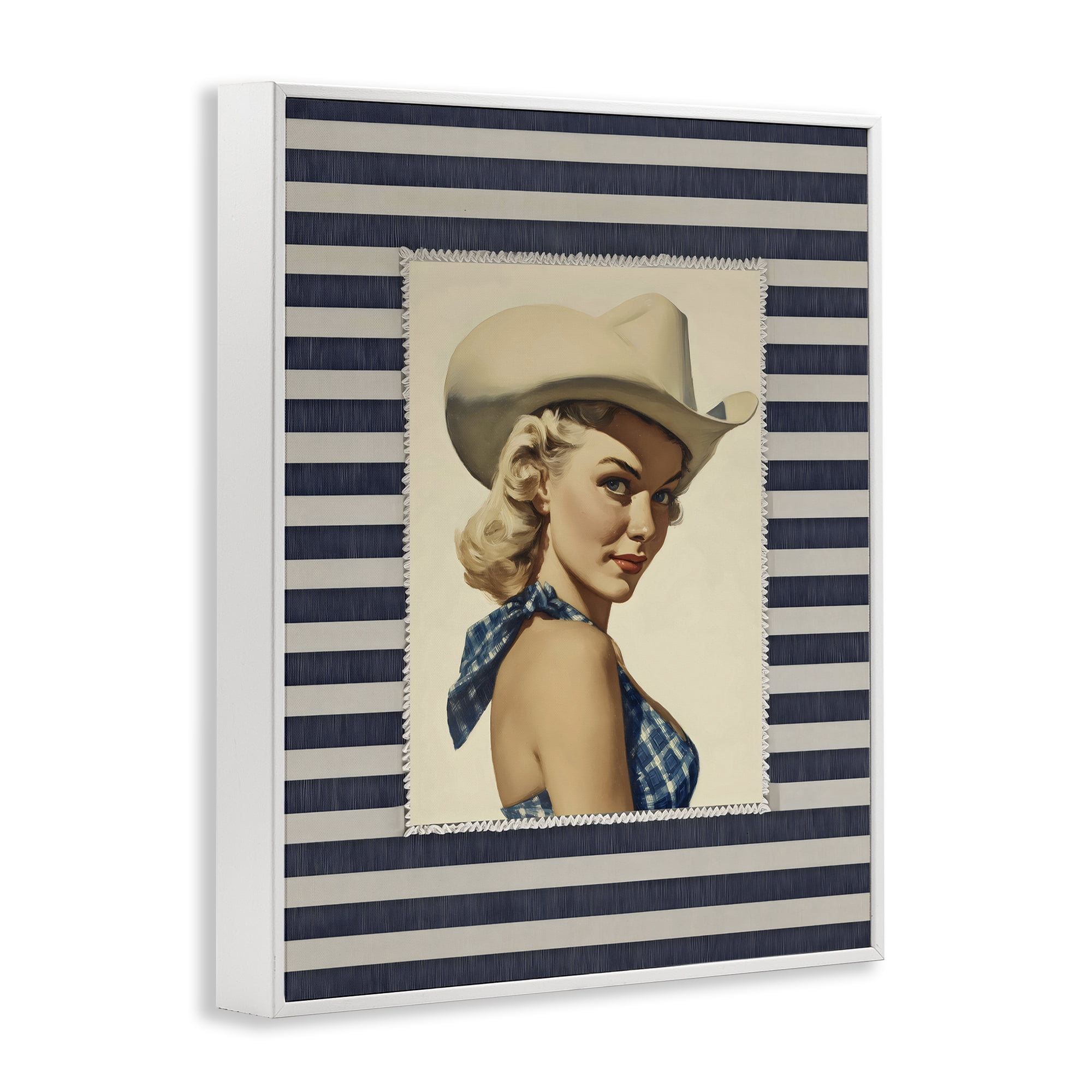 Stupell Industries Retro Cowgirl Stripes White Framed Giclee Art, design by Arlington Prints