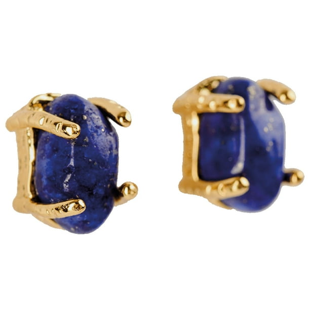 Aretes Mujer con Cuarzo Rosa Lapislázuli o Turquesa LuckyLy Baño de Oro 18k y Piedras Naturales Modelo Ivy azul oscuro UNITALLA