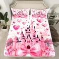 thumbnail image 2 of Homewish Kids Princess Castle Bed Sheets, Pink Watercolor Bowknot King Sheets, Romantic Love Heart Sheet Set, Luxury Bedroom Decor, 4-Piece, 2 of 7