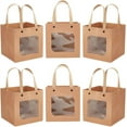 thumbnail image 2 of 12 pcs Peru Craft Paper Bags 15x15cm Carrier Paper Gift Bags With Handles Party Favor Kraft Paper bag with Clear Square Window for Candy Cookies Packaging Wedding Party Store Retail 12pcs, 2 of 7