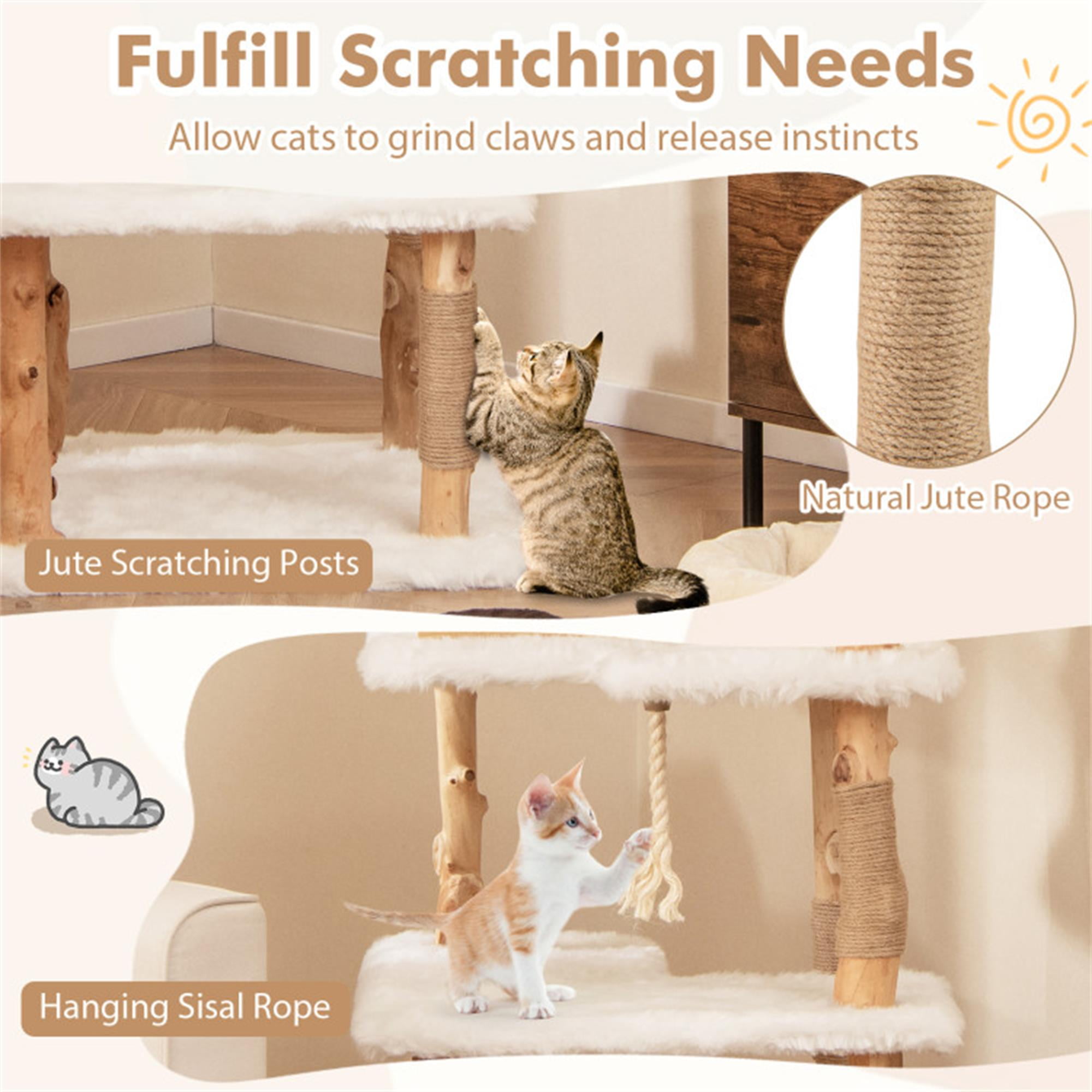 Kadyn 60" Solid Wood Cat Tree Tower for Indoor, Modern Cat Condo with Scratching Post, Cat Climbing Tree House Furniture, White
